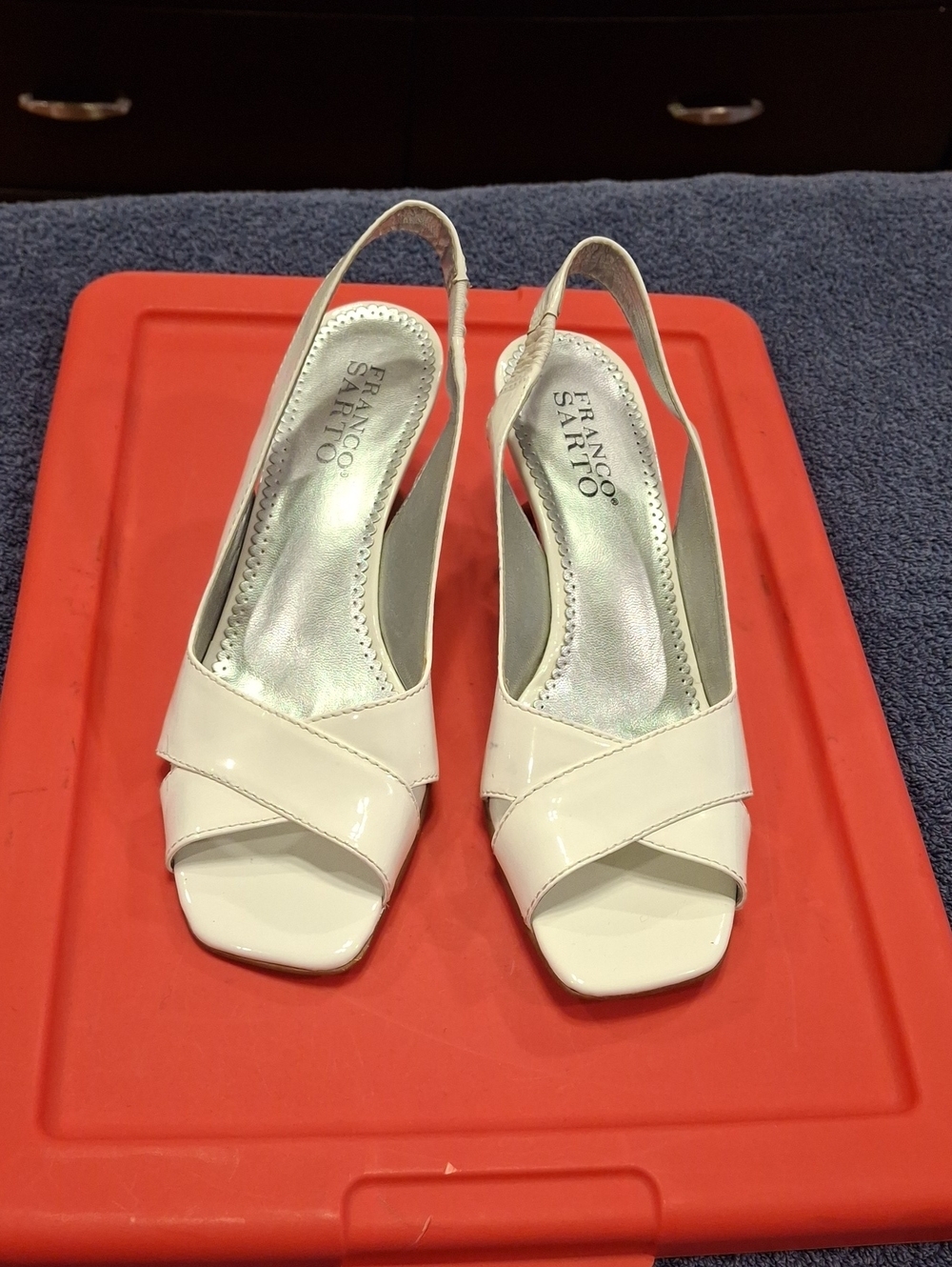 Franco Sarto White Patent Slingback Heeled Sandals 6.5